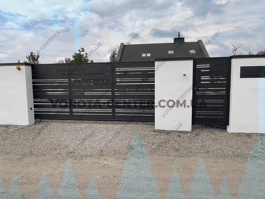 Відкатні ворота TETRIX (КСС) "збери сам" з вбудованою хвірткою Горизонт автоматичні ворота та комплектуючі для воріт